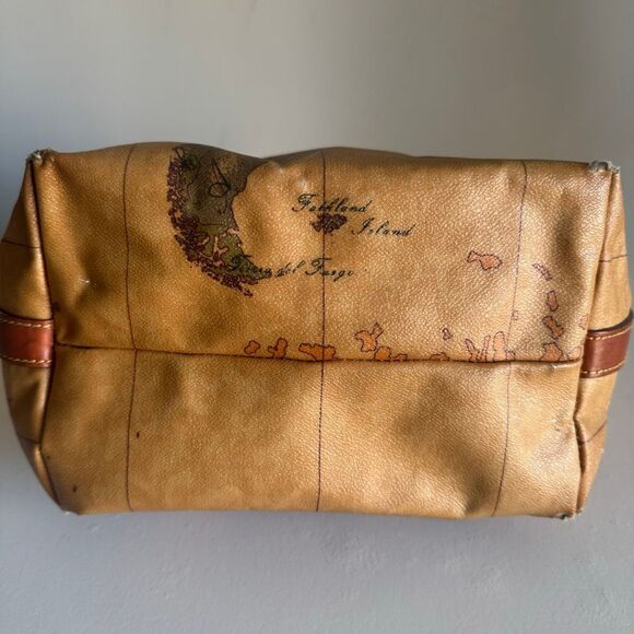VTG Alviero Martini 1a Classe Geo Map Print Shoulder Bag Tan Brown - Picture 10 of 11